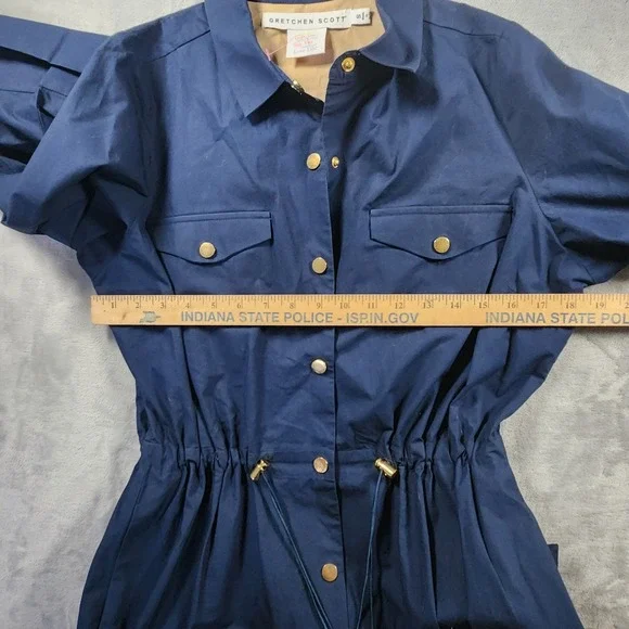Gretchen Scott Womens Navy Blue Cotton Drawstring Waist Shirt Dress Small - Picture 10 of 10